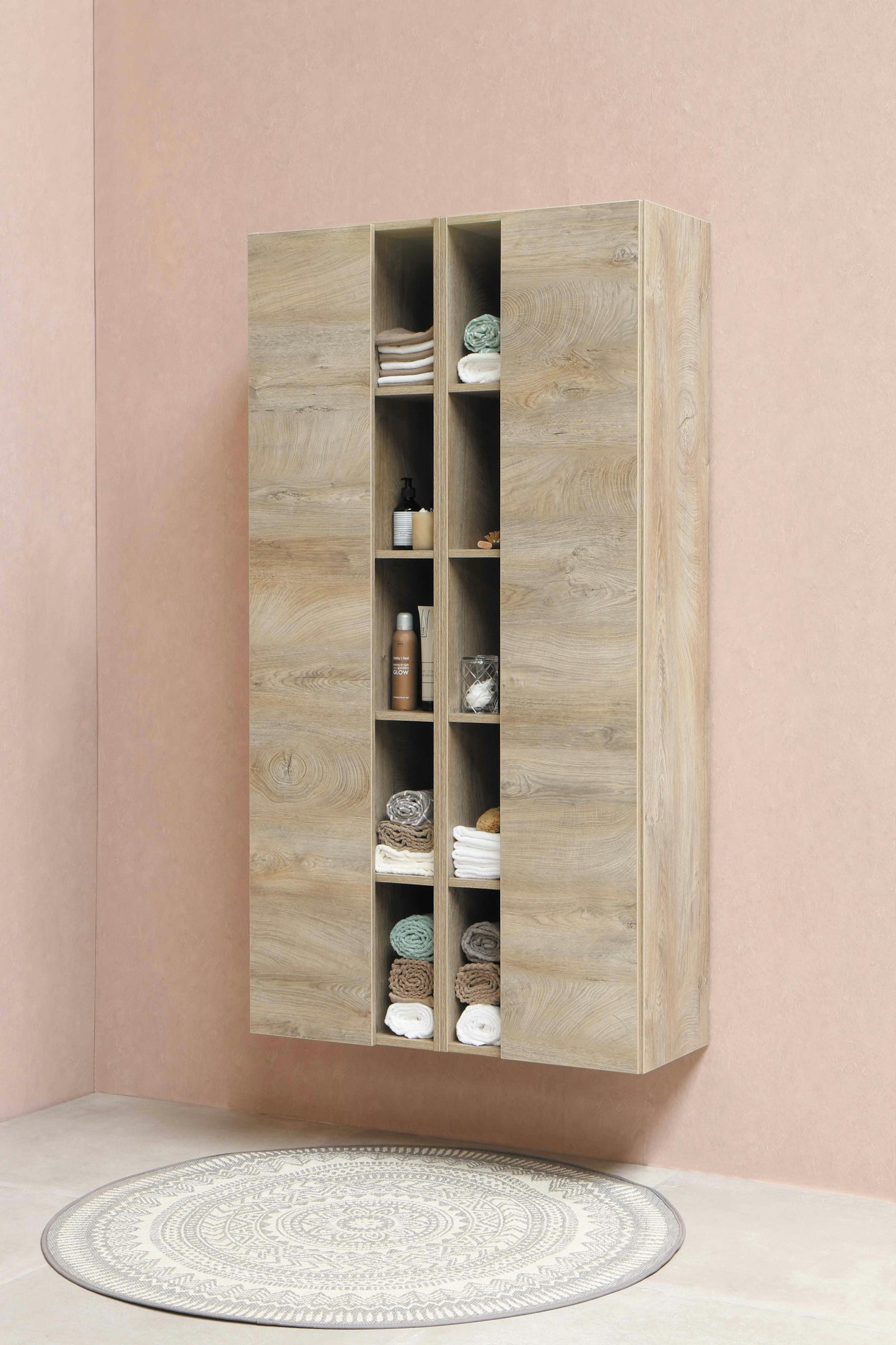 Neatly organized shelves in a calm home